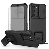 Asuwish Phone Case for Samsung Galaxy S23 Plus 5G with Tempered Glass Screen Protector and Slide Camera Cover Kickstand Stand Protective Cell Accessories S23+5G S23plus 23S + S 23 23+ Women Men Black